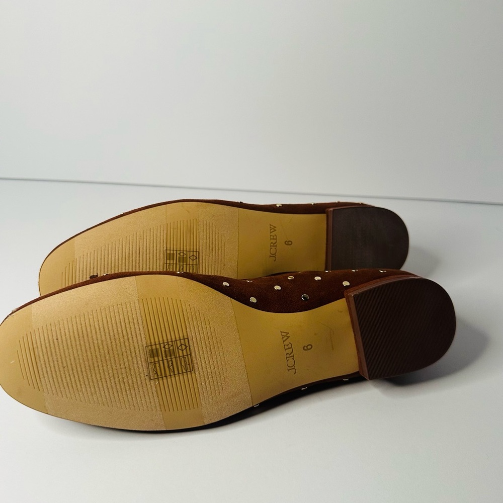 J.Crew Studded Suede Ballet Flats Size 6 Brown Bow Gold Studs NWT - Picture 5 of 6